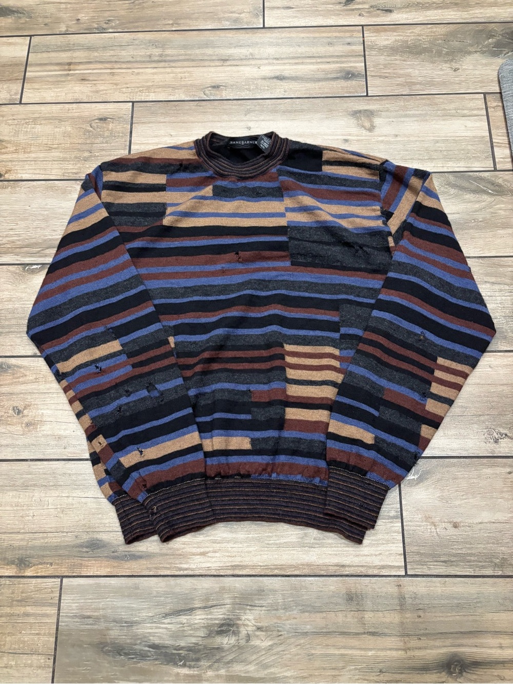 Vintage Jhane Barnes Striped Knit Sweater Silk Coogi Style Earthtone Size M